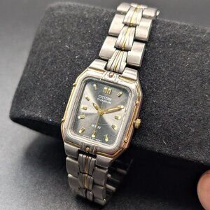 Vintage Citizen Ladies Quartz Watch: Titanium and Gold-Tone, Y2K Style